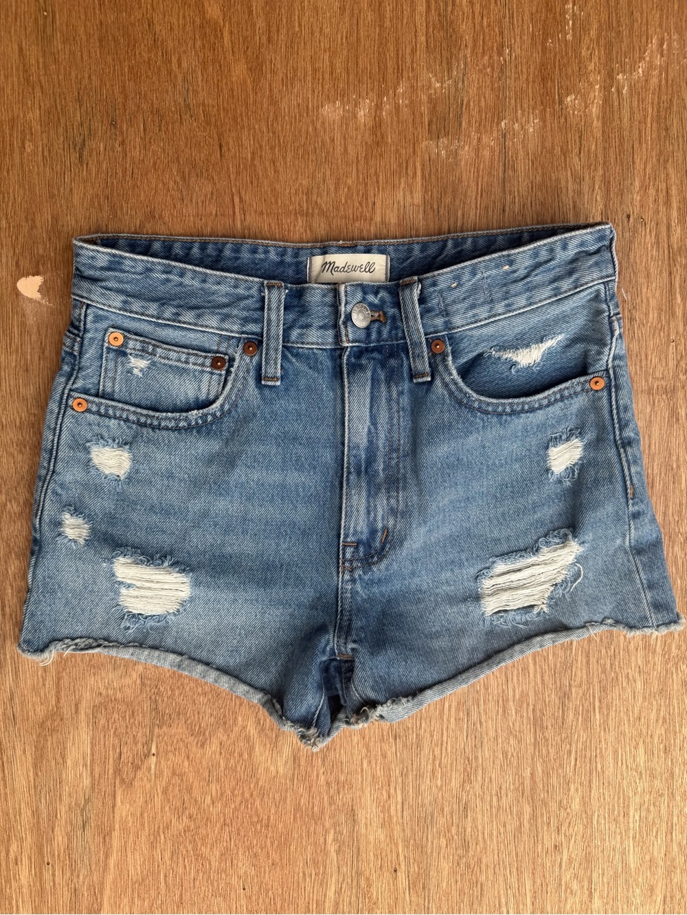 Madewell Light Blue Distressed High-Rise Denim Shorts